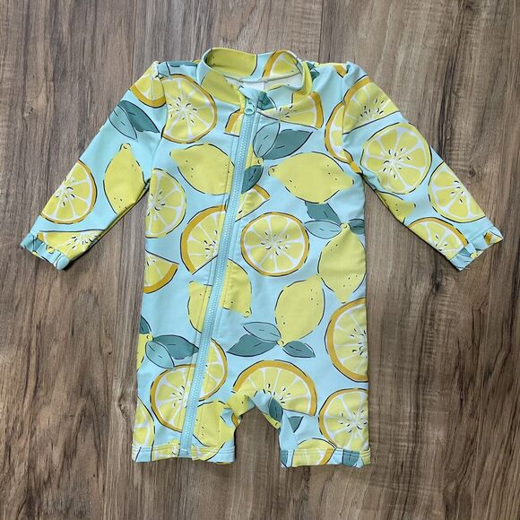 Just One You by Carters Infant Swimsuit 6 Months Long Sleeve Zipper Front Lemons - Picture 1 of 5